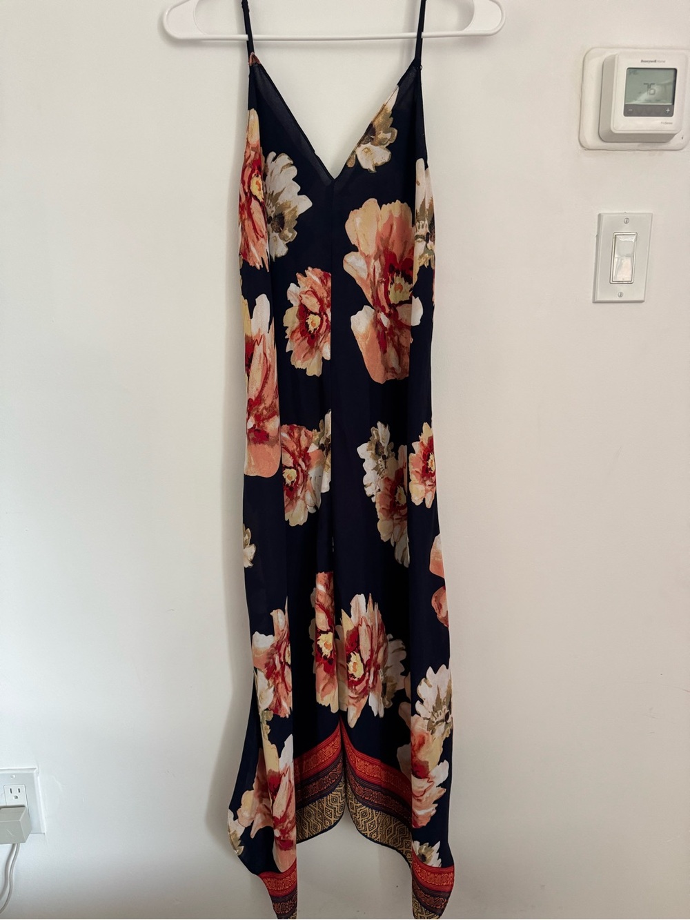 Floral Navy Slip Dress with Peach Blooms